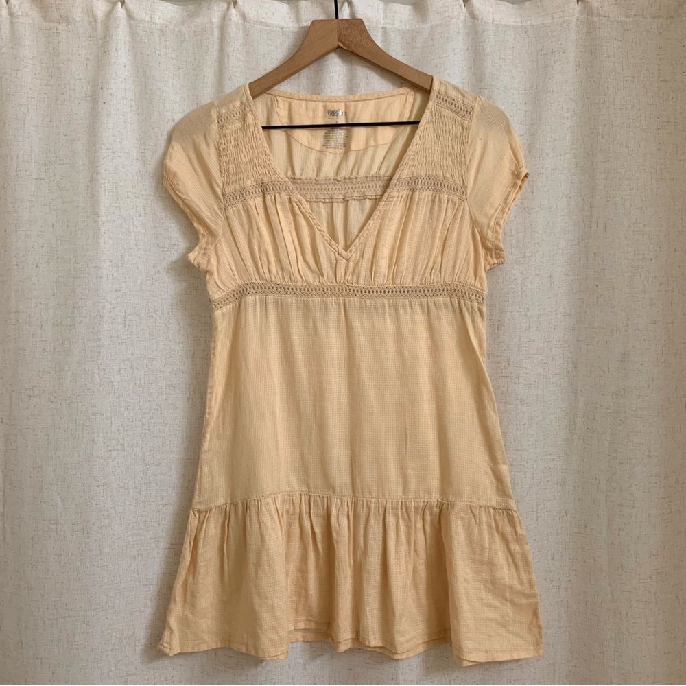 Mossimo 100% Cotton Vintage Target Cream Tunic Top Babydoll Tiered Dress Size S